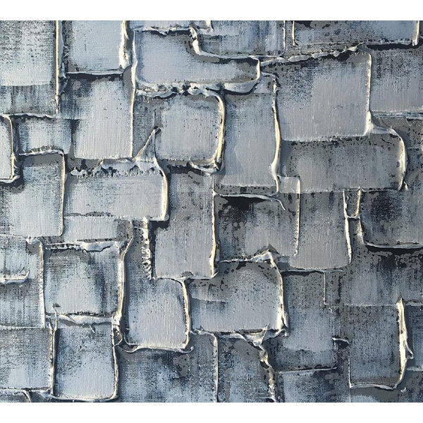 Orren Ellis Large Abstract Silver Square Wall Art With HandPainted